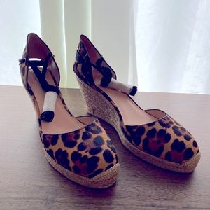 J Crew Leopard haircalf espadrille wedge